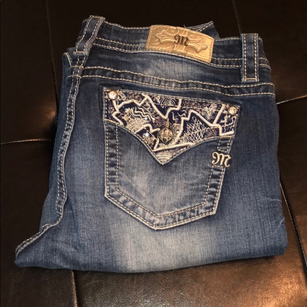 Miss Me jeans. Embellished, mid-rise bootcut.